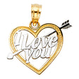 14K Two-Tone Gold "I Love You" Heart with Cupid Arrow Pendant