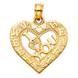 14K Yellow Gold "I Love You" Diamond-Cut Heart Pendant