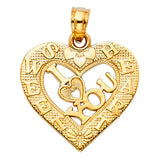 14K Yellow Gold "I Love You" Diamond-Cut Heart Pendant