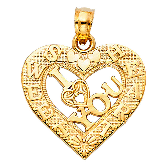 14K Yellow Gold "I Love You" Diamond-Cut Heart Pendant
