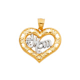 14K Two-Tone Gold No. 1 Mom Heart Pendant on White Background