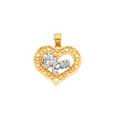 14K Two-Tone Gold Mom Heart Pendant on White Background