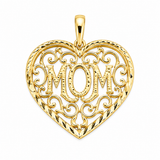 14K Yellow Gold Filigree Mom Heart Pendant