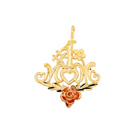14K Two-Tone Gold No. 1 Mom Rose Pendant on White Background
