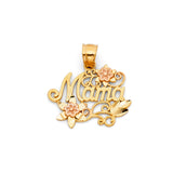14K Two-Tone Gold Mama Pendant on White Background