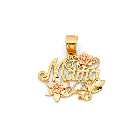 14K Two-Tone Gold Mama Pendant on White Background