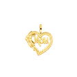 14K Yellow Gold Rose-Accent Mom Heart Pendant on White Background