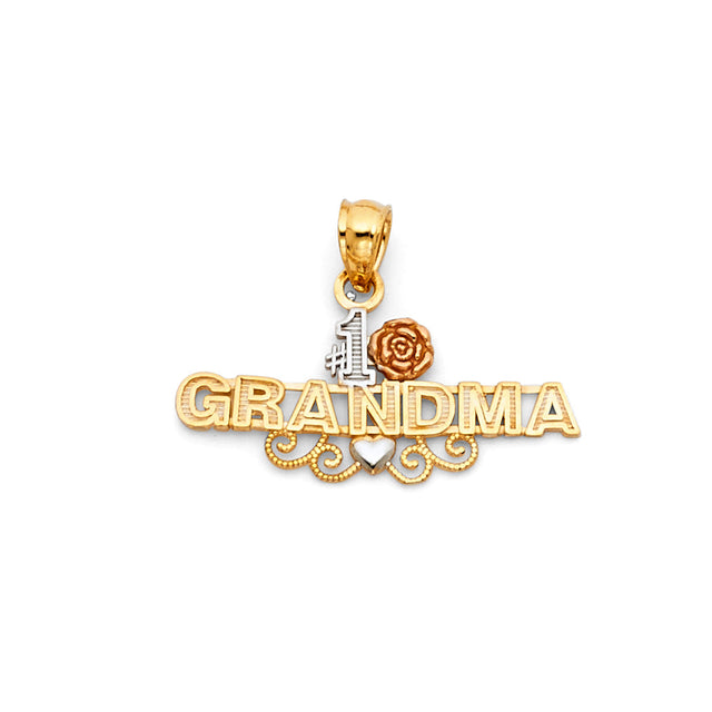 14K Tricolor Gold Grandma Pendant on White Background
