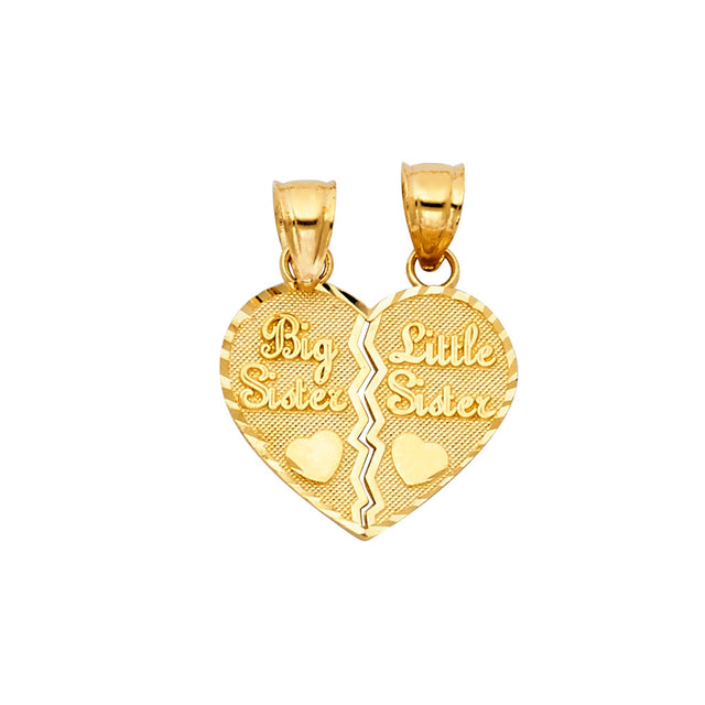 14K Yellow Gold Breakable "Big Sister / Little Sister" Heart Pendant
