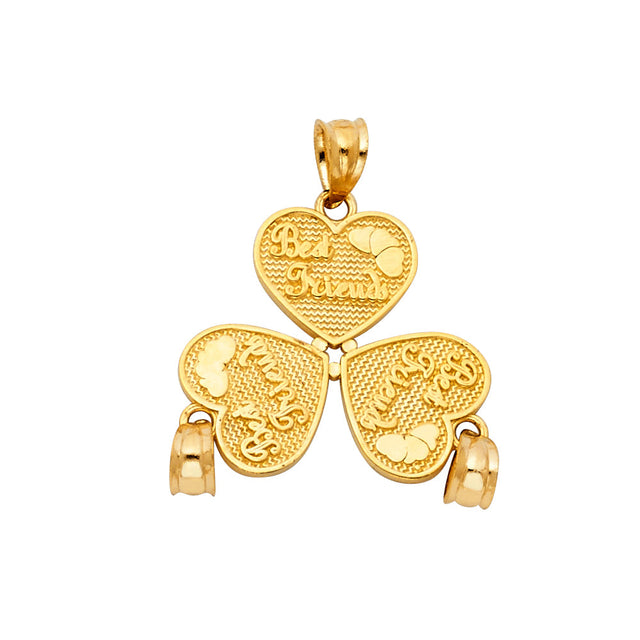 14K Yellow Gold Three-Piece "Friends" Heart Pendant