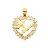 14K Yellow Gold Te Amo Heart Pendant on White Background