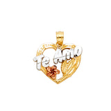 14K Tricolor Gold Rose-Accent Te Amo Heart Pendant on White Background