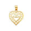 14K Yellow Gold Amor Heart Pendant on White Background