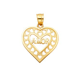 14K Yellow Gold Amor Heart Pendant on White Background