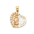 14K Tricolor Gold CZ 15 Years Heart Pendant