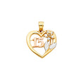 14K Tricolor Gold CZ 15 Years Heart Pendant