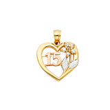 14K Tricolor Gold CZ 15 Years Heart Pendant