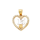 14K Two-Tone Gold CZ 15 Years Heart Pendant