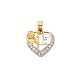 14K Two-Tone Gold CZ 15 Years Heart Pendant