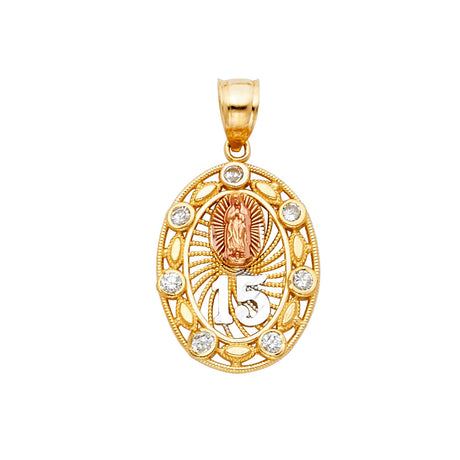 14K Tricolor Gold CZ 15 Years Pendant