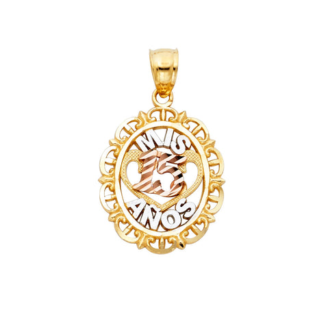 14K Tricolor Gold 15 Years Pendant