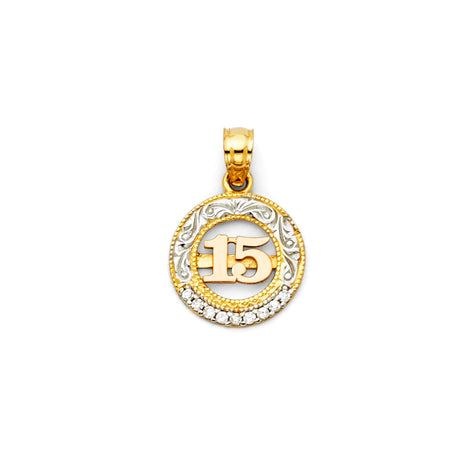 14K Tricolor Gold 15 Years Pendant