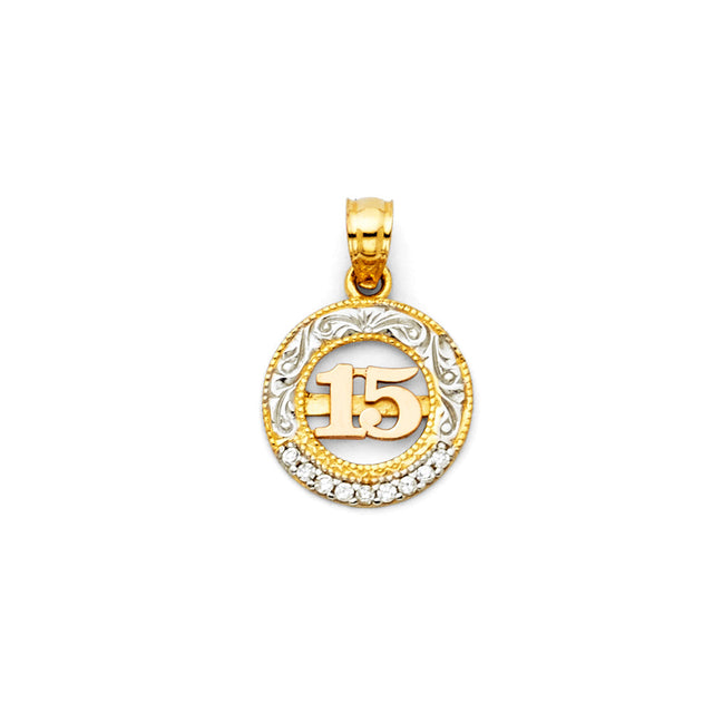 14K Tricolor Gold 15 Years Pendant