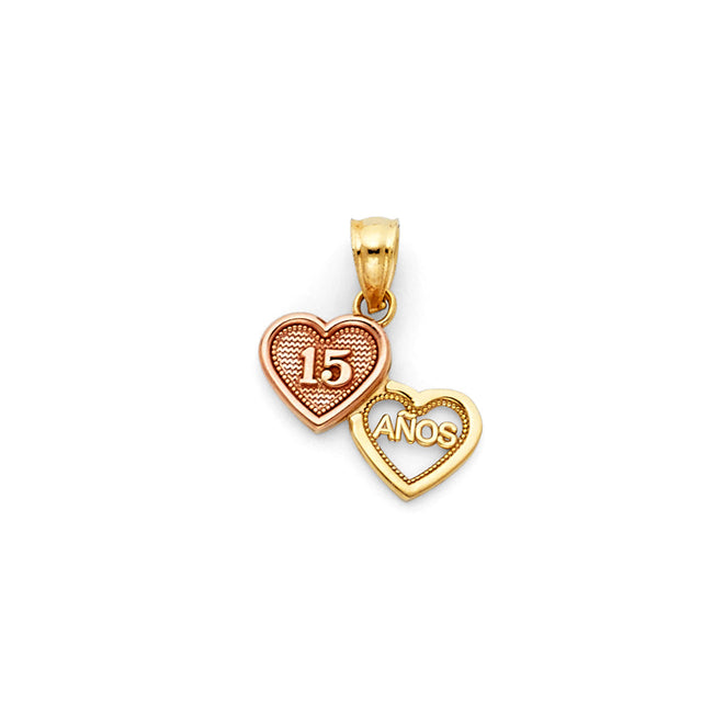14K Two-Tone Gold 15 Years Heart Pendant