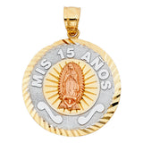 14K Tricolor Gold Mis 15 Años Guadalupe Round 2.83 g