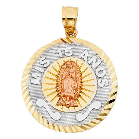 14K Tricolor Gold Mis 15 Años Guadalupe Round 2.83 g