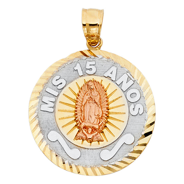 14K Tricolor Gold Mis 15 Años Guadalupe Round 2.83 g