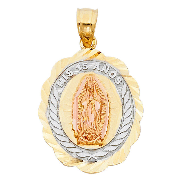 14K Tricolor Gold Mis 15 Años Guadalupe Oval 2.59 g