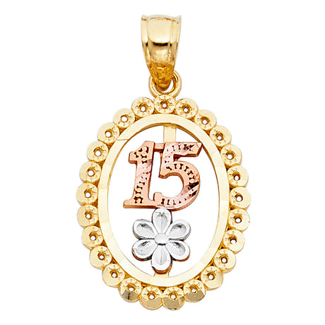14K Tricolor Gold 15 Years Pendant
