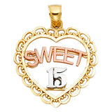 14K Tricolor Gold 15 Years Heart Pendant