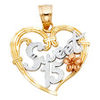 14K Tricolor Gold 15 Years Heart Pendant
