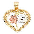14K Tricolor Gold 15 Years Heart Pendant