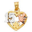 14K Tricolor Gold 15 Years Heart Pendant