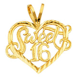 14K Yellow Gold Sweet 16 Heart Pendant on White Background