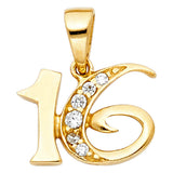 14K Gold Sweet 16 Heart Pendant on White Background