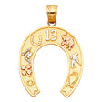 14K Tricolor Gold Lucky 13 Horseshoe Pendant on White Background