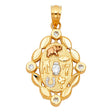 14K Tricolor Gold Good-Luck Symbols Oval Pendant on White Background