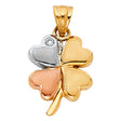 14K Tricolor Gold Four-Leaf Clover of Hearts Pendant on White Background