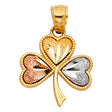 14K Tricolor Gold Shamrock of Hearts Pendant on White Background