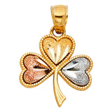 14K Tricolor Gold Shamrock of Hearts Pendant on White Background