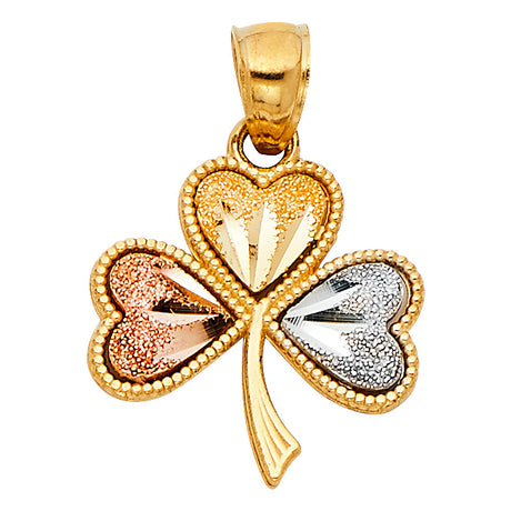 14K Tricolor Gold Shamrock of Hearts Pendant on White Background