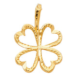 14K Yellow Gold Four-Leaf Clover of Hearts Pendant on White Background