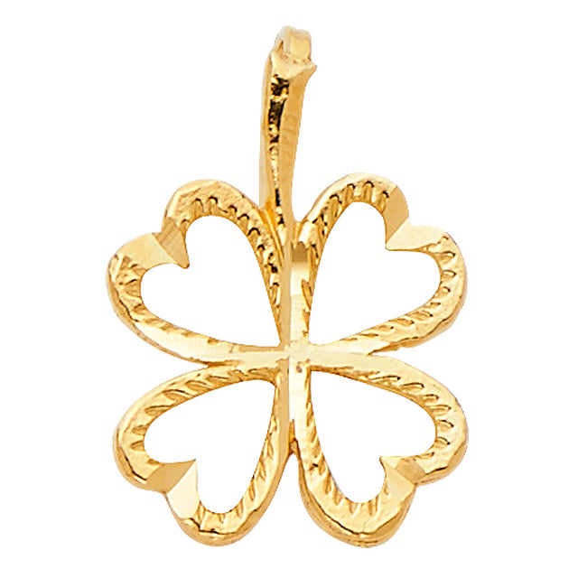 14K Yellow Gold Four-Leaf Clover of Hearts Pendant on White Background