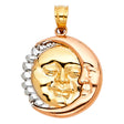 14K Tricolor Gold Triple Sun and Moon Face Pendant on White Background