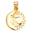 14K Tricolor Gold Round Sun and Moon Face Pendant on White Background