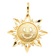 14K Yellow Gold Smiling Sun Pendant on White Background